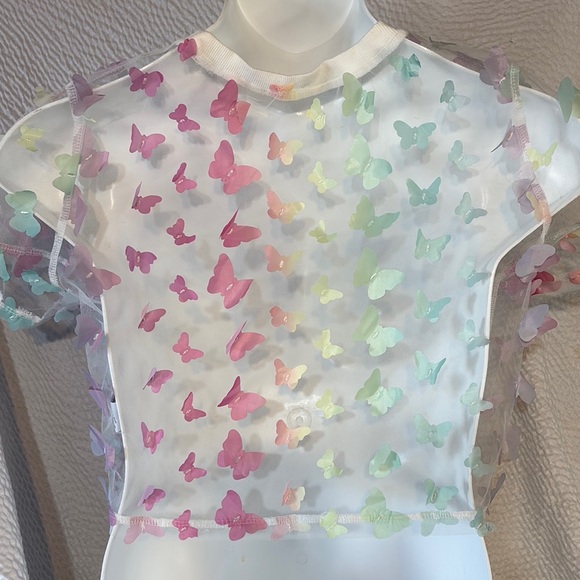 $5 FINDS! Butterfly Mesh Crop Top - Picture 2 of 3